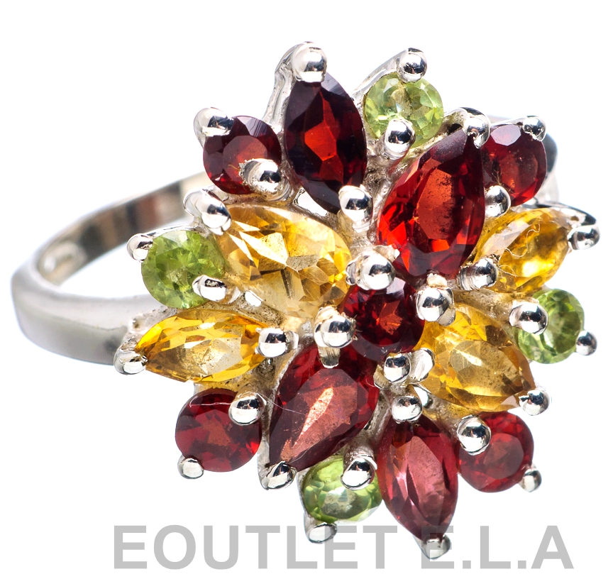 GENUINE NATURAL GEMSTONE CLUSTER SOLID SILVER RING-SIZE 6